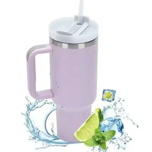 Premium Pink Insulated Travel Tumbler with Handle and Straw